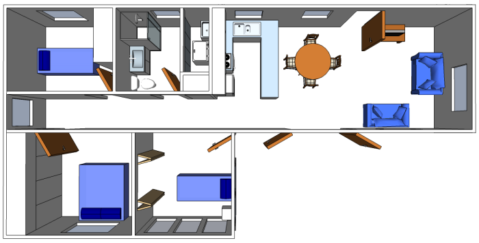 Sketch of Breezeway house 3D top view with furniture 